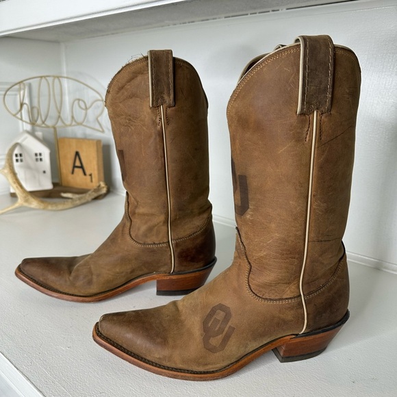 Nocona Handcrafted USA Leather Western Boots – Women’s 7.5 B – OU Sooners Logo - Picture 1 of 8